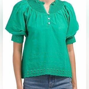 House of Harlow 1960 Eyelet Embroidered Blouse Puff Sleeve Women’s Size Medium